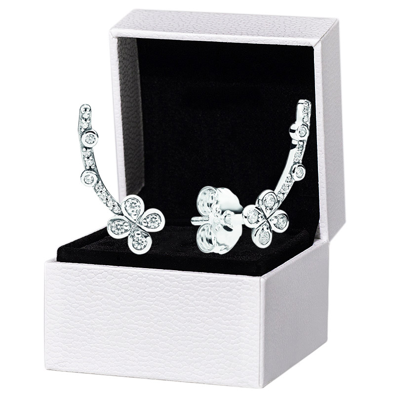 

Sparkling Clover Stud Earrings for Pandora Real Sterling Silver Wedding Party Jewelry For Women Girlfriend Gift CZ Diamond designer Earring with Original Box Set