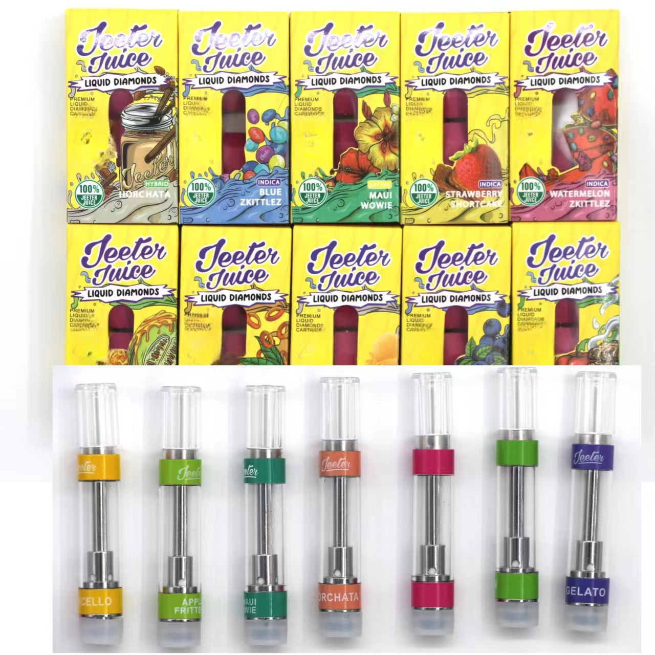 

Jeeter Juice Atomizers Vape Cartridges Empty Pen Colorful Packaging 0.8ml Ceramic Coil Carts Thick Oil Glass Tank Wax Vaporizer 510 Thread Box Packaging E Cigarettes