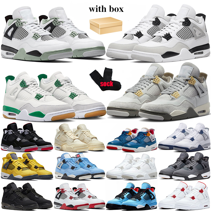 

OG With Box 4 Basketball Shoes Pine Green Men Women 4s Black Cat Messy Room Red Cement Photon Dust Military Black Thunder Midnight Navy Mens, (10)