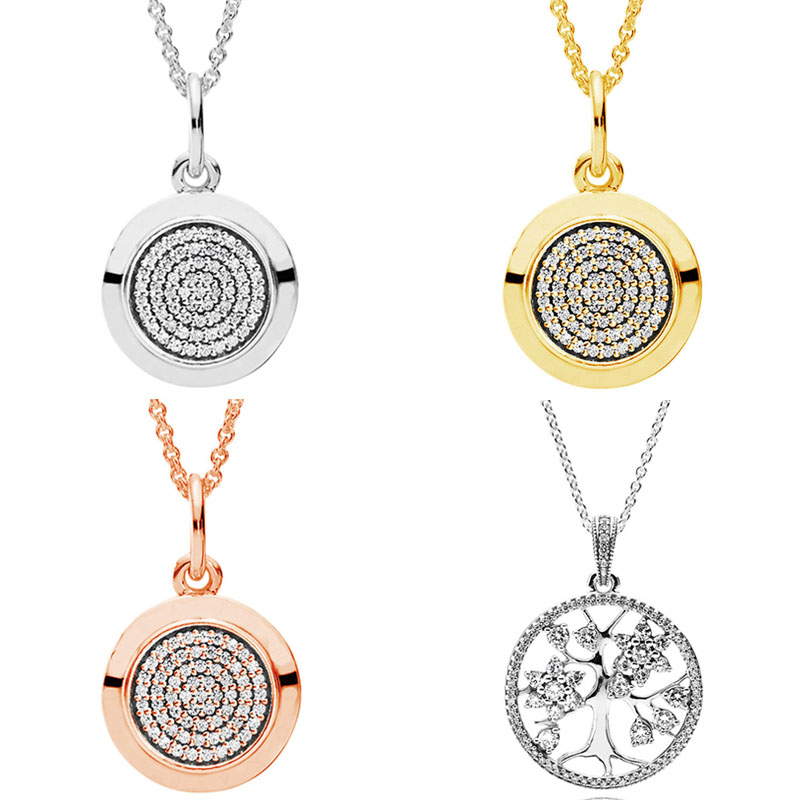 

925 Silver Fit Pandora Necklace Pendant heart women fashion jewelry Rose Gold Signature Openwork Family Tree