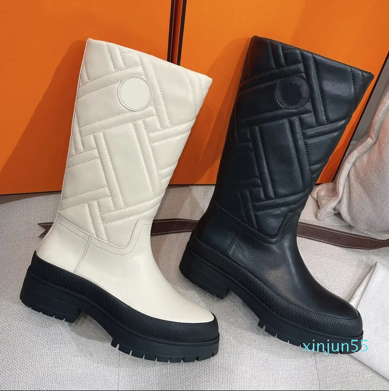 

Women Designer Half Snow Boot in Black Beige White Quilted Suede Leather Knee Slip On Boots Winter Inspired By Rain Boots Rubber Sole
