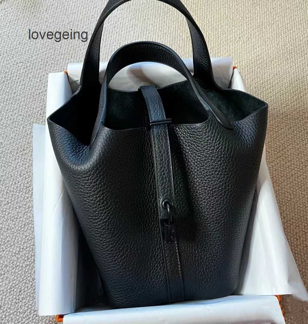 

2023 Totes Picotin Designer Portable Locks Female Bag Bags Hermas Layer Kraft Basket Bucket A54q, Black buckle
