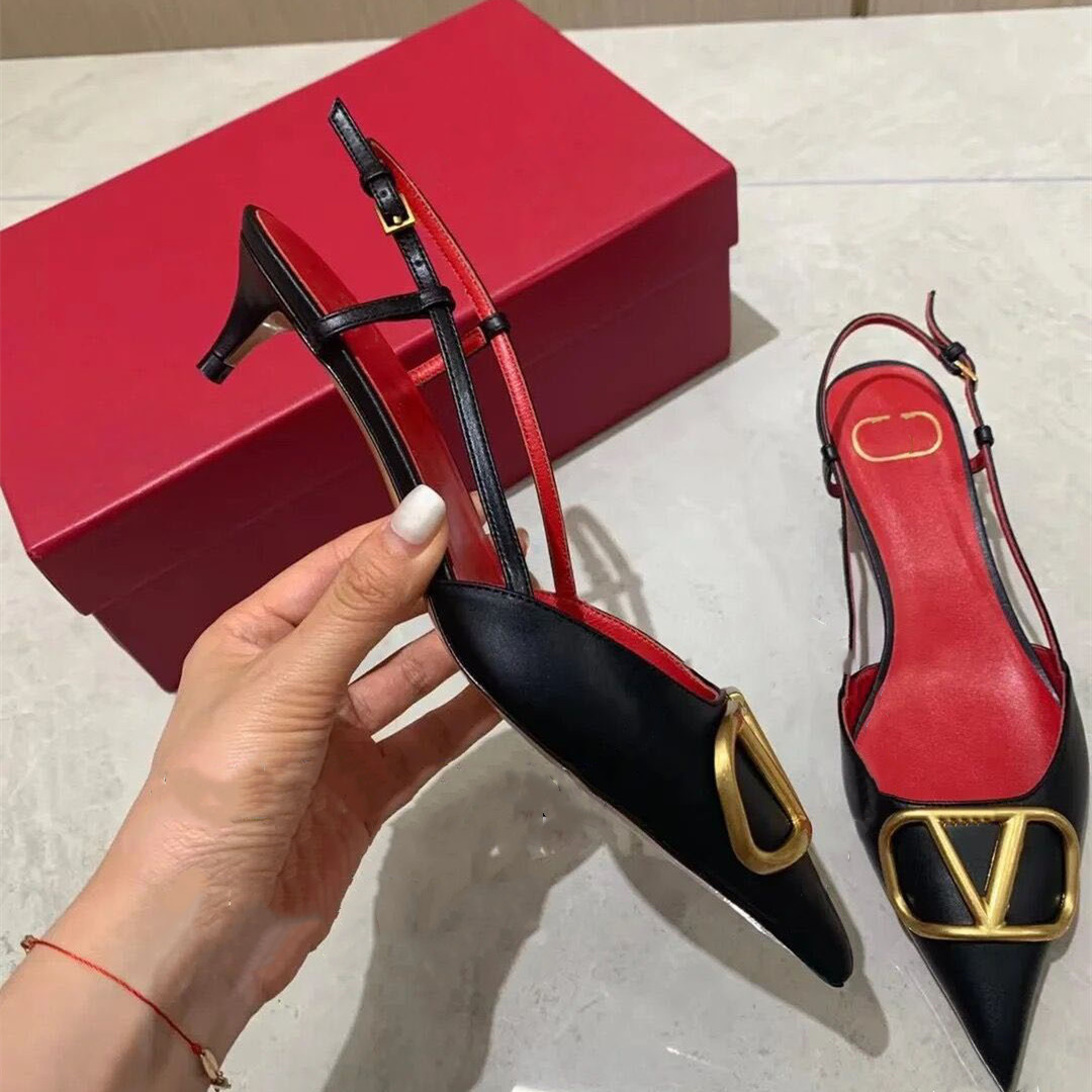 

Designer Pointed Sandals High Heels Casual Sandals 4/6/8/10cm Metal V-buckle Gold Black Matte Classics Brand Summer Women's Genuine Leather Wedding Shoes 35-44, Nude shiny