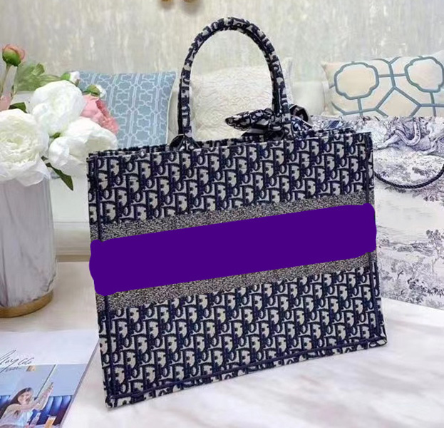 

Embroidered shopping bag Luxury classic CD brand 3A quality 41.5 cm blue-black canvas large capacity master women's backpack with scarves