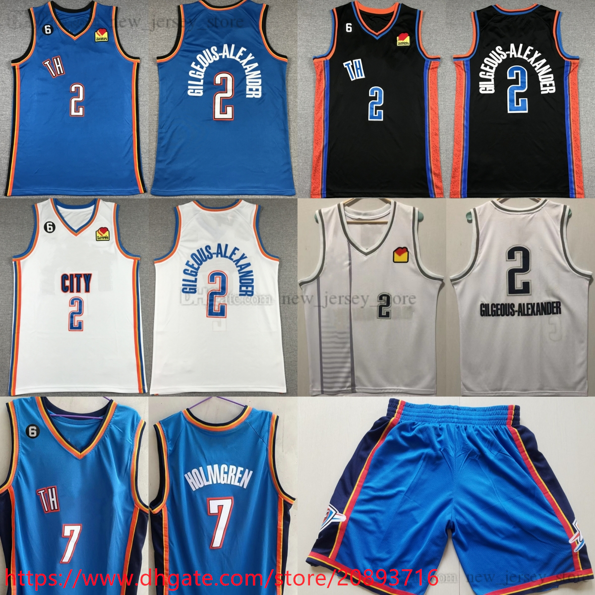 

2023 New City Basketball 2 ShaiGilgeous-Alexander 7 ChetHolmgren Jersey Stitched With 6 Patch Black White Blue Jerseys, Other jerseys. contact seller