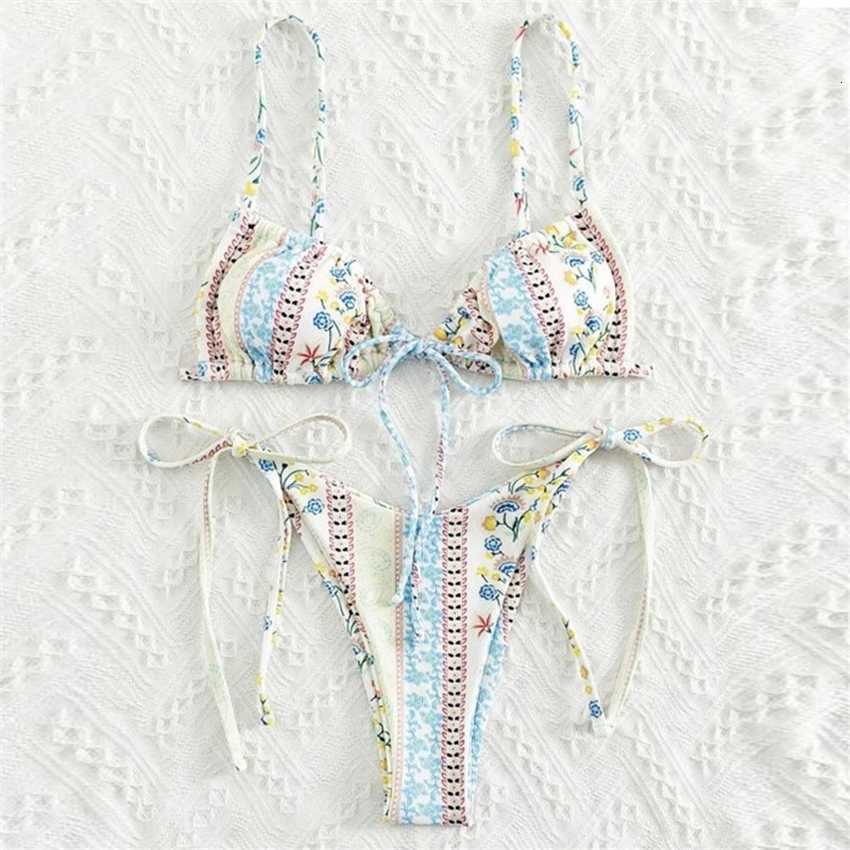 

2023 new contrast color drawstring strap sexy split bikini women's swimsuit