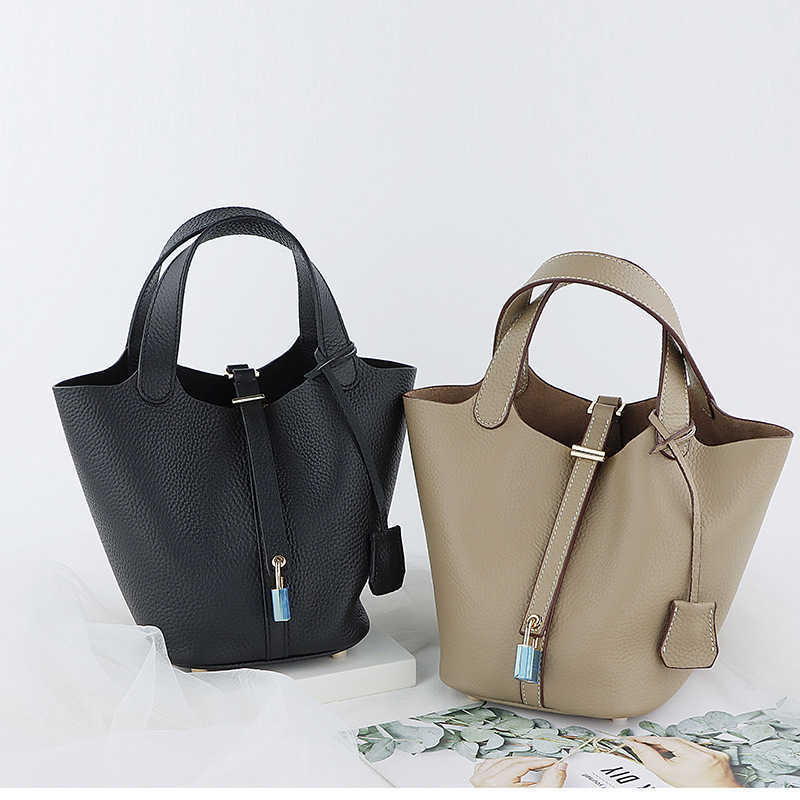 

H bag Designer Original Net red real leather bag women's 2023 spring and summer new single shoulder lock vegetable basket portable, Elephant gray