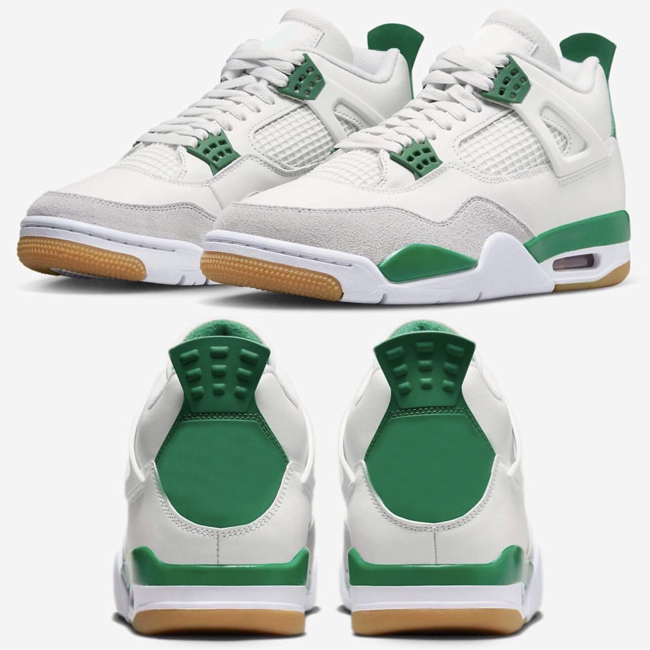 

Authentic SB x 4 Pine Green Shoes White Leather Neutral Grey Suede Men Basketball Sports Sneakers With Original box DR5415-103 Size US7-13