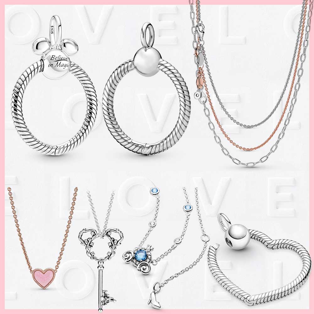 

925 Silver Fit Pandora Necklace Pendant heart women fashion jewelry Moments Silver letter O charm