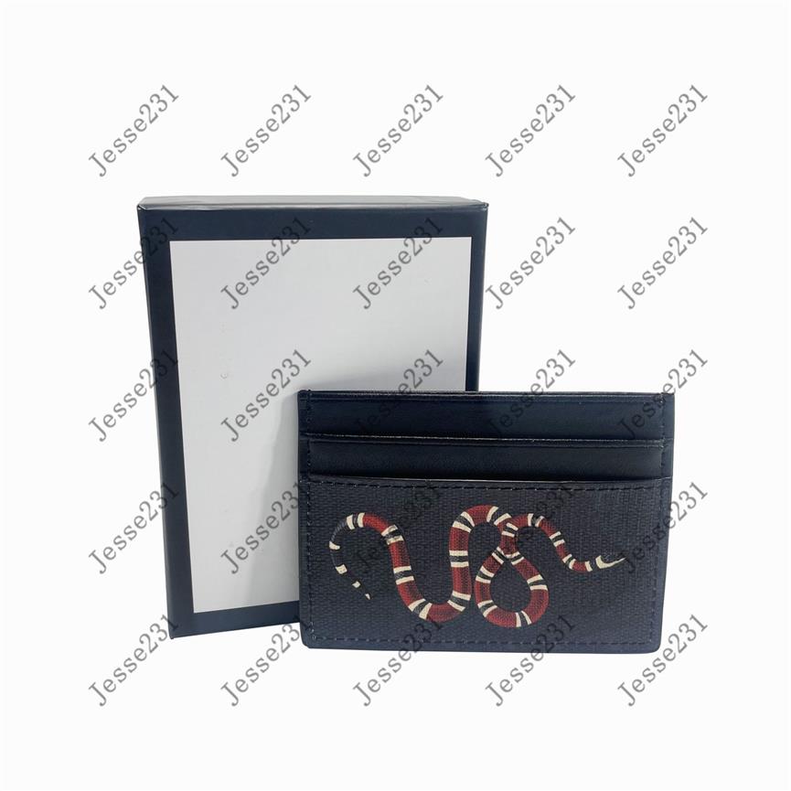 

Top Quality Classic Casual Men Women Fashion Leather Holder Black coffee snake tiger bee Credit Card ID Holders Ultra Slim Wallet 306I, Black snake