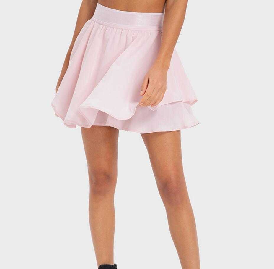 

LU-330 Tennis Skirt Quick-drying Breathable Fake Two-piece Yoga Shorts with Inner Side Pocket Anti-light Gym Leggings Women Underwear, Pink