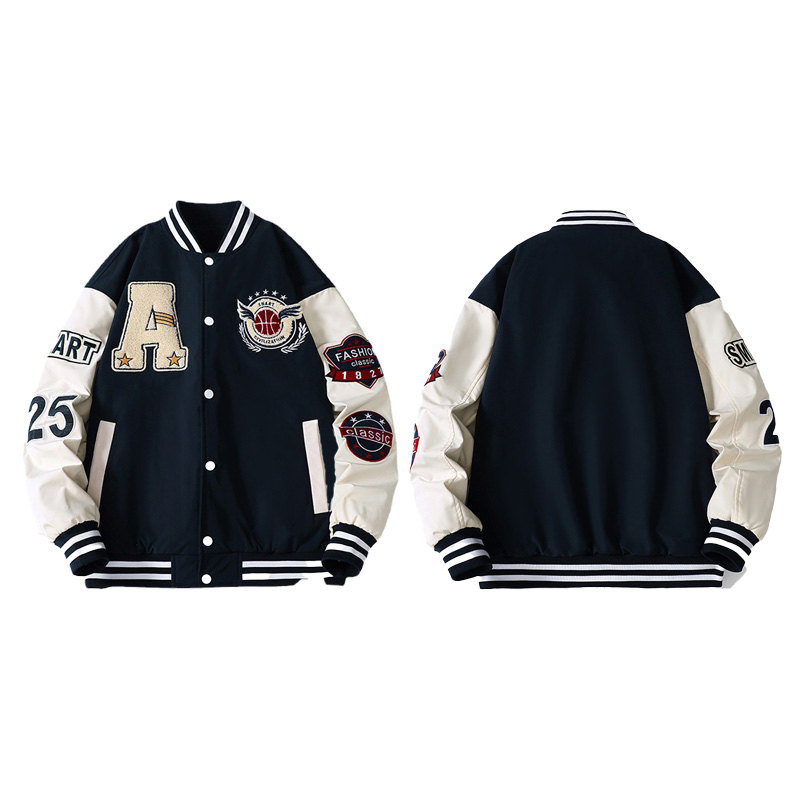 

Spring and Autumn men's jacket jacket crewneck women's short baseball clothes spliced hip hop street wear couple style coat fashion British rivet embroidery men's new, Orange