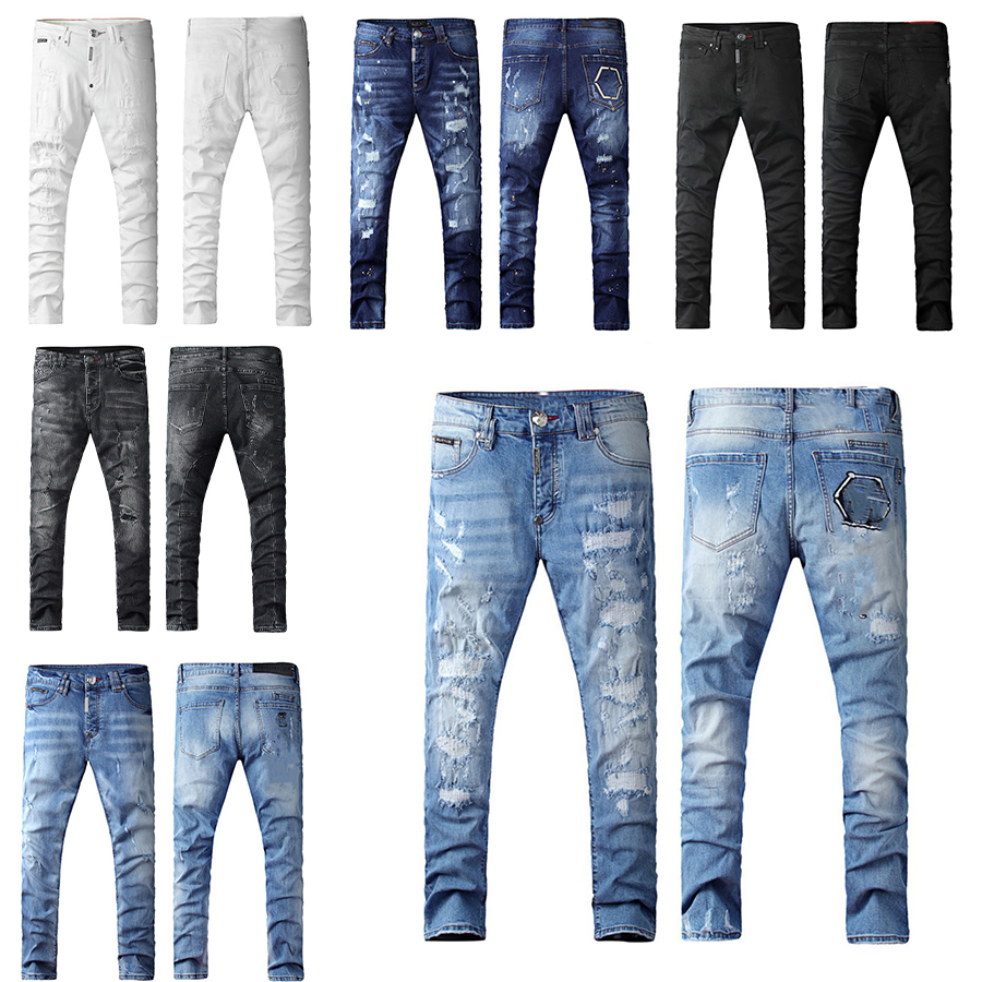 

designer mens jeans stack purple skinny jean for man streetwear rock revival fashion pants hole pant hip hop men embroidery patchwork ripped trend Motorcycle jean