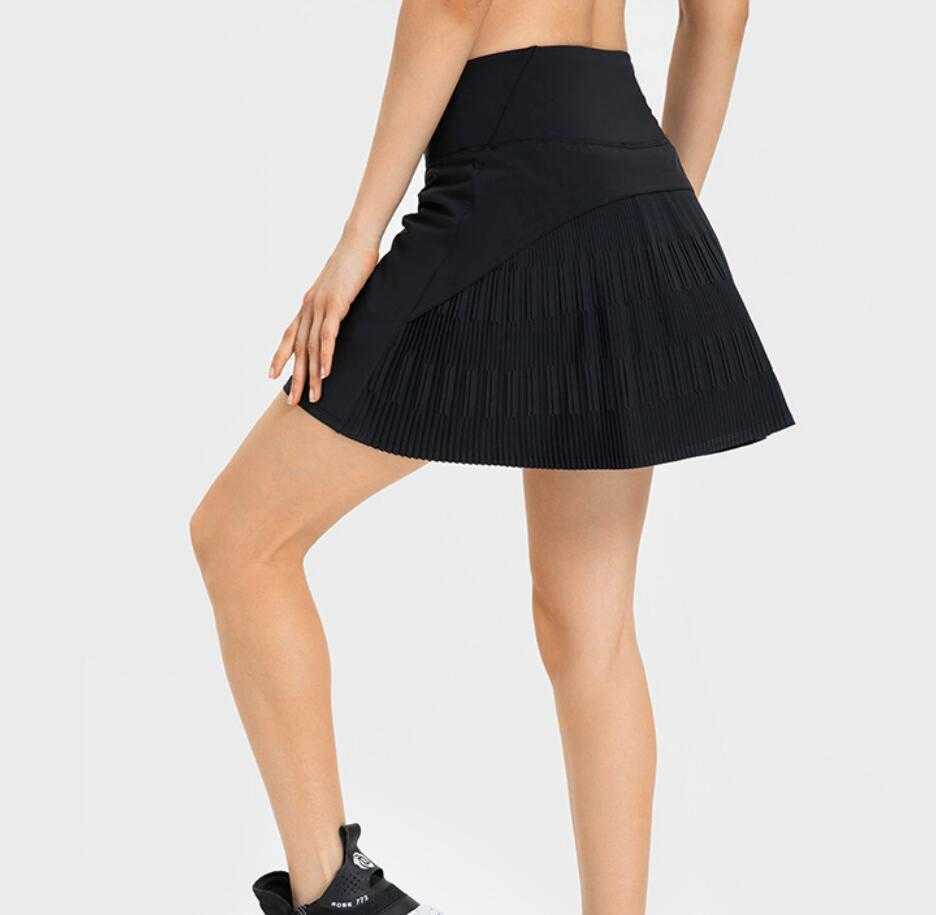 

LU-331 Quick-drying Pleated Tennis Skirt Built-in side Pocket Anti-light Yoga Shorts for Women Underwear Gym Clothes, Black