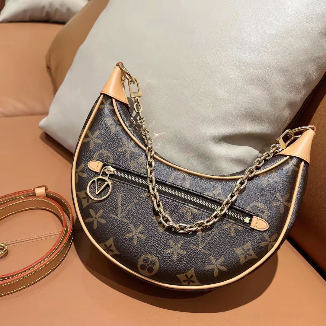 

Women's Luxury half moon Bags Designer the LOOP M81098 mens hobo bags Metal fitting lvs leather classic old flower Embossed clutch handbag cross body Shoulder purses, Mon0gram