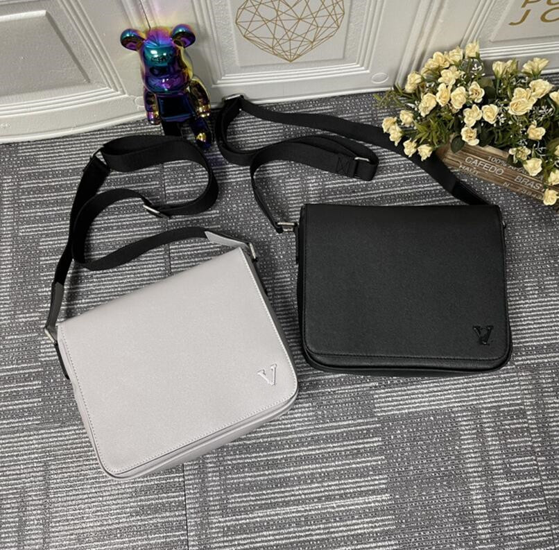 

District PM Bag Messenger Flap Bags For Men Business Briefcase Flap Canvas Handbag Silver Color Metallic Pieces Trim Shoulderbag Embossing Monos Letter L Message V, 1#