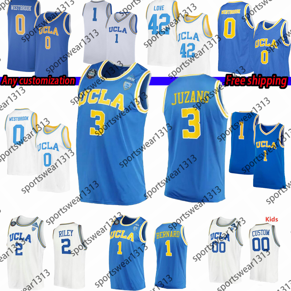 

2023 NCAA UCLA Bruins College Basketball Jersey 3 Johnny Juzang Jaime Jaquez Jr. 10 Tyger Campbell 13 Jake Kyman Russell 0 Westbrook Lonzo 2 Ball, Kids white