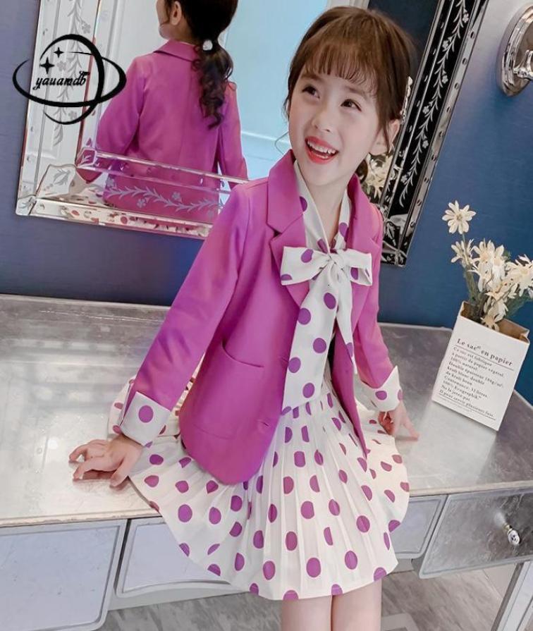 

Suits Kids Blazers Sets Spring Autumn Girls Casual 2pcs Dress Suits Jackets Single Breasted Polka Dot Sweet Children039s Clothe6769037, Beige