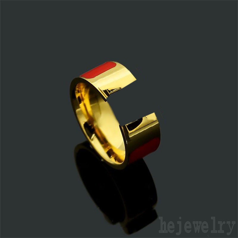 

Grey fashion enamel luxury Ring women romantic thick h round smooth h letter multicolour fashion classical hip hop size 10 love designer rings femme band ZB021 F23
