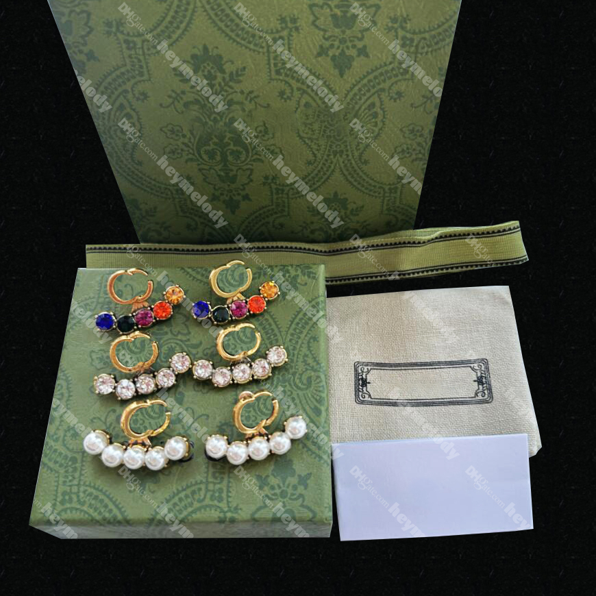 

Luxury Two-wear Stud Earrings Colored Diamond Hoop Earrings Designer Fan Shaped Pearl Studs Jewelry With Box