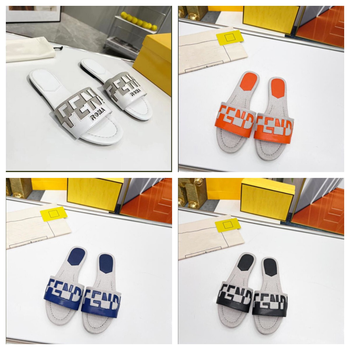 

New Designer Slides Slippers Women Black Withe Banded Flats Sandals Leather Embellished Baguette Pattern Ladies Sexy Letter Beach Flip Flops Size35-42