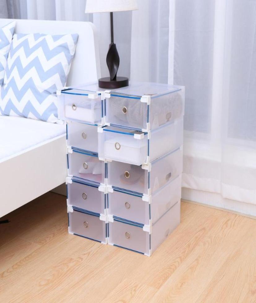 

Clothing Wardrobe Storage 10PCS Crate Clear Drawer Shoe Boxes Stackable Foldable Shoes Case Home Thicken Shoebox Size 312011 3699072
