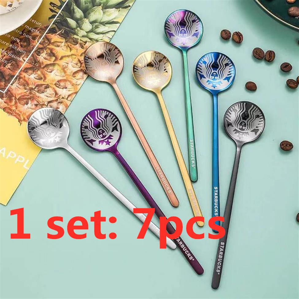 

7pcs per Set Starbucks Stainless Steel Coffee Milk Spoons Small Round Dessert Mixing Fruit Spoon Factory Supply268h