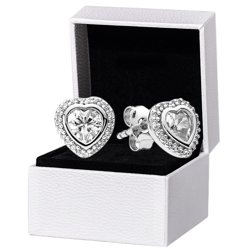 Sparkling Heart Stud Earrings Authentic 925 Sterling Silver designer Earrings Women Wedding Party Jewelry Pink Crystal earrings with Luxurious Re