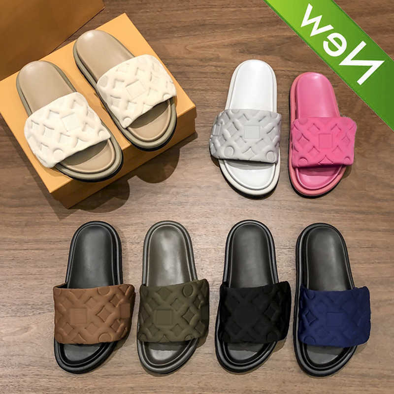 

Shoes Slippers Luxury Designer Women Sandals Pool Pillow Slides Embossed Printing Slipper Flat Comfort Mules with Og Summe Slide Nylon Beach Sandal, No.4- pink