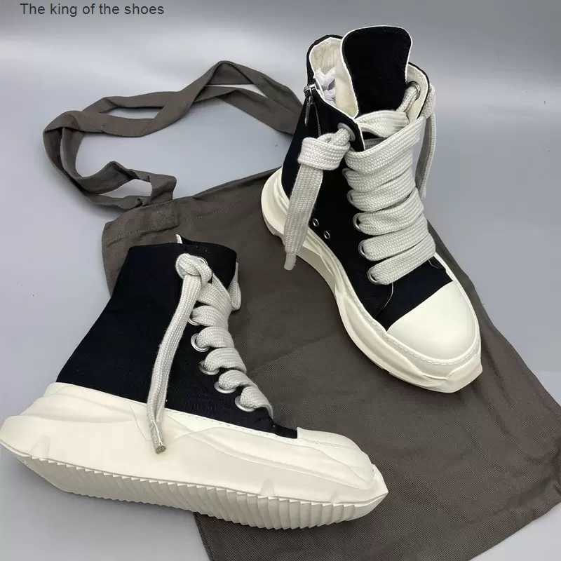 

Original Rick Canvas Shoes Thick Sole Jumbo Shoeslace DRK Women Sports Shoes Owens Male Sneakers SHDW Lace-up Women's Sneaker, Black