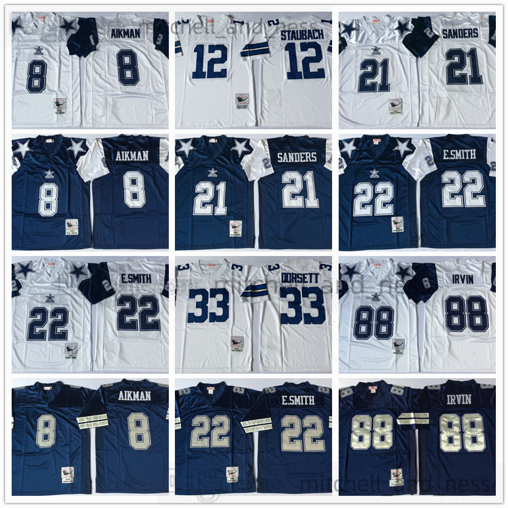 

Mitchell and Ness College Football 8 Troy Aikman Jersey Vintage 21 Deion Sanders 22 Emmitt Smith 33 Tony Dorsett 88 Michael Irvin 12 Roger Staubach 54 Randy White, Aspicture