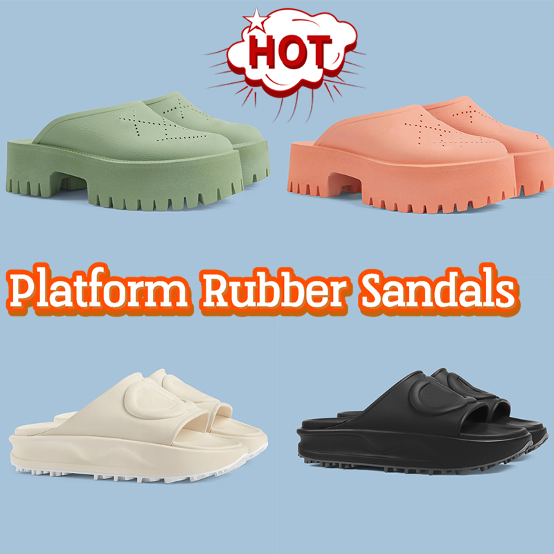 

Luxury Platform Sandals men women Rubber slides Slippers designer mens shoes Perforated Logo Slide Slip-on Embossed Slipper Mules womens Flat Summer Beach Sandal, 19# blue rubber