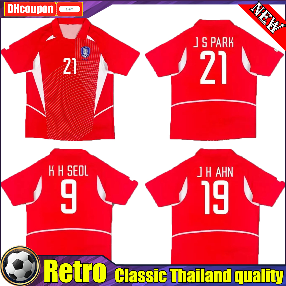 

retro KOREA national team 2002 jersey soccer jerseys SPARK KHSEOL MBHONG JHAHN 02 home red Vintage South top thai quality Classic Camisetas De Futbol, 01