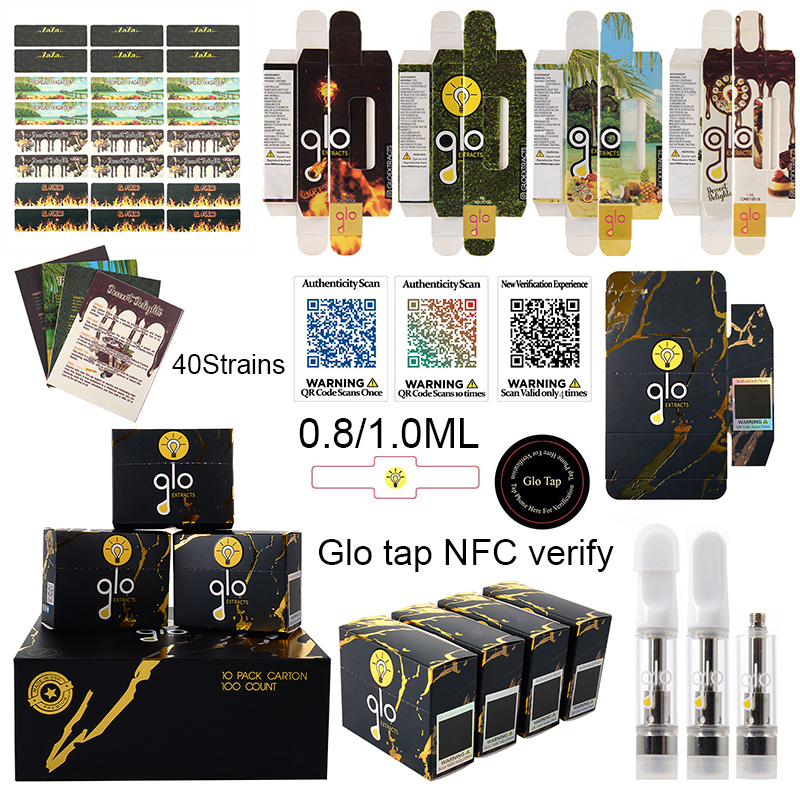 

GLO Vape Cartridges Packaging Atomizer Newest NFC Verification Edition 0.8ml 1ml Ceramic Coil Carts Empty Dab Pens Thick Oil Vaporizer 510 Thread