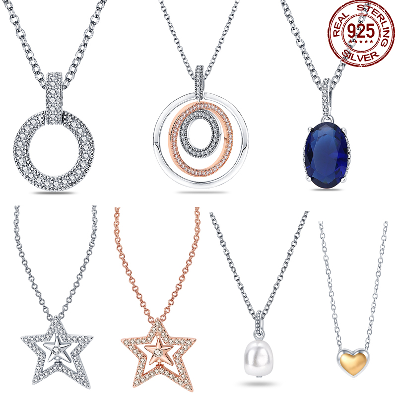 

925 Silver Fit Pandora Necklace Pendant heart women fashion jewelry O Shape Multicolor