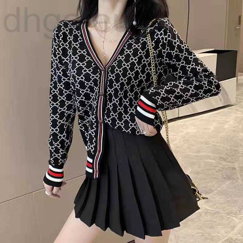 

designer Women Sweater Luxury Style Knitted Cardigan Coat Wholesale Winter Plaid Stripe Loose Female New Long Sleeve Knitwear Clothes R88A, Black plaid