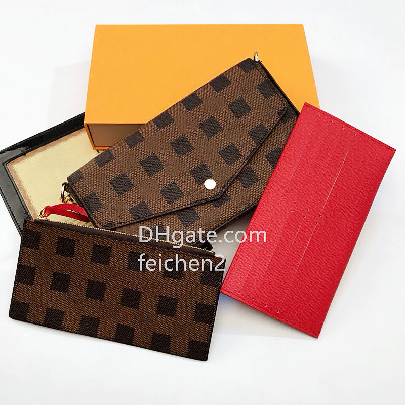 

Evening Bags Wallets shoulder bags Purse with Coded number handbag make up package classic three piece Multifunctional zipper clutch bag Christmas With box, Brown flower+brown