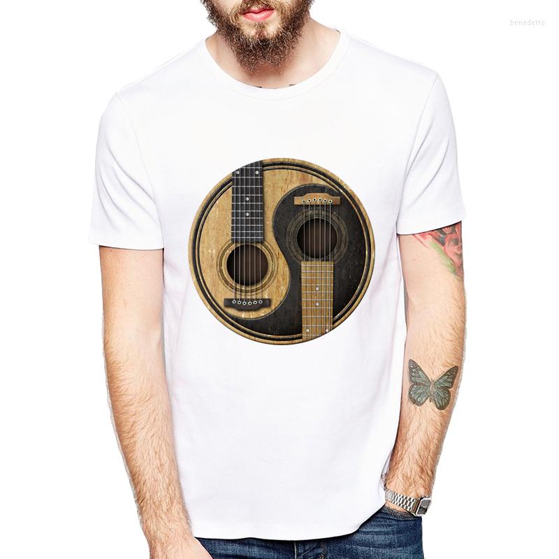 

Men' T Shirts Summer Style Yin Yang Cool T-shirt Funny Old And Worn Acoustic Guitars Shirt Men Short Sleeve Top Tees, 1397