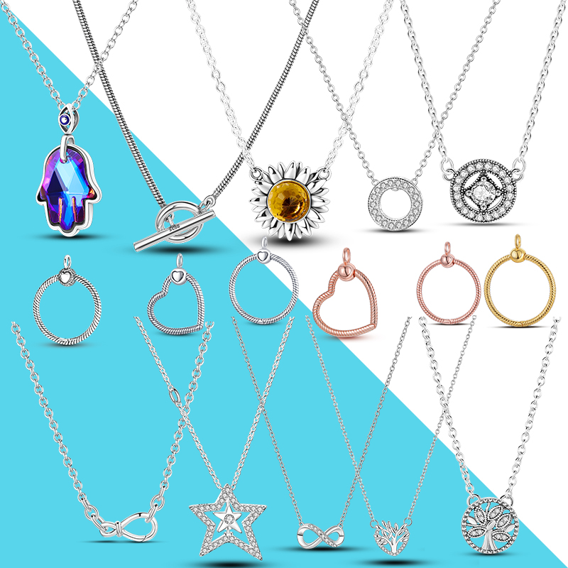 

925 Silver Fit Pandora Necklace Pendant heart women fashion jewelry Fashion Chunky Infinity Knot Pendant