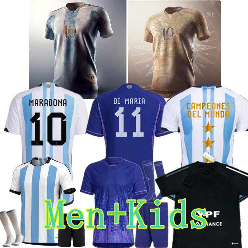

Argentina 3 Star soccer jerseys Commemorative Edition 2022 2023 men kids kit Retro 1986 22 23 Maillots de foot Maradona special badge Player football shirt uniform, 1986 home