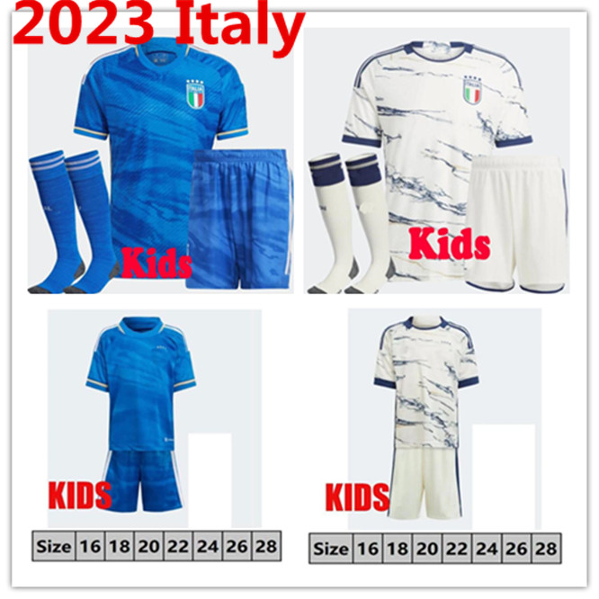 

KIDS kit 2023 italy soccer jerseys Italia 23 24 ITALIA maglie da calcio VERRATTI CHIESA GNONTO BOYS football Shirt LORENZO PINAMONTI POLITANO GRIFO uniform, 2023 away no socks
