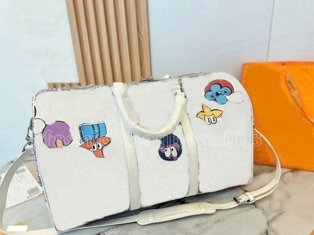 

Keepall Bandouliere 50 Duffle Bags Personalized Cartoon Designer Luggage Bag Monograms Comic Floral Leather Duffel Bag Luxury Women Men Canvas Weekend Bags M21863, White