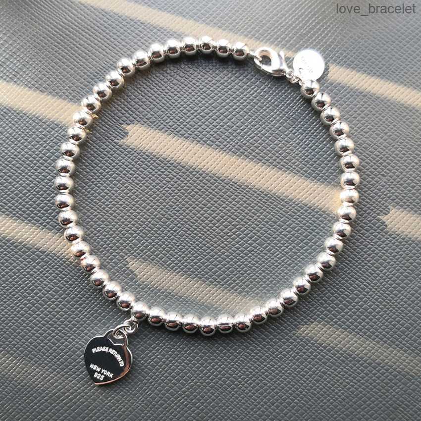 

925 Silver TIF Luxury Heart Beaded Tag Strands Bracelet Women Fine jewelry Trendy Beads chain round ball Bracelets for girlfriend love Blue
