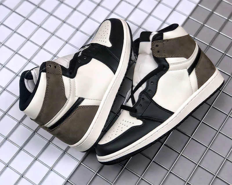 

Basketball Shoes Sneakers Trainers Dark Mocha Luxurys Designers Brown Suede Outdoor Fashion Jumpman 1 Men Women Sneakerswith Box, Black brown