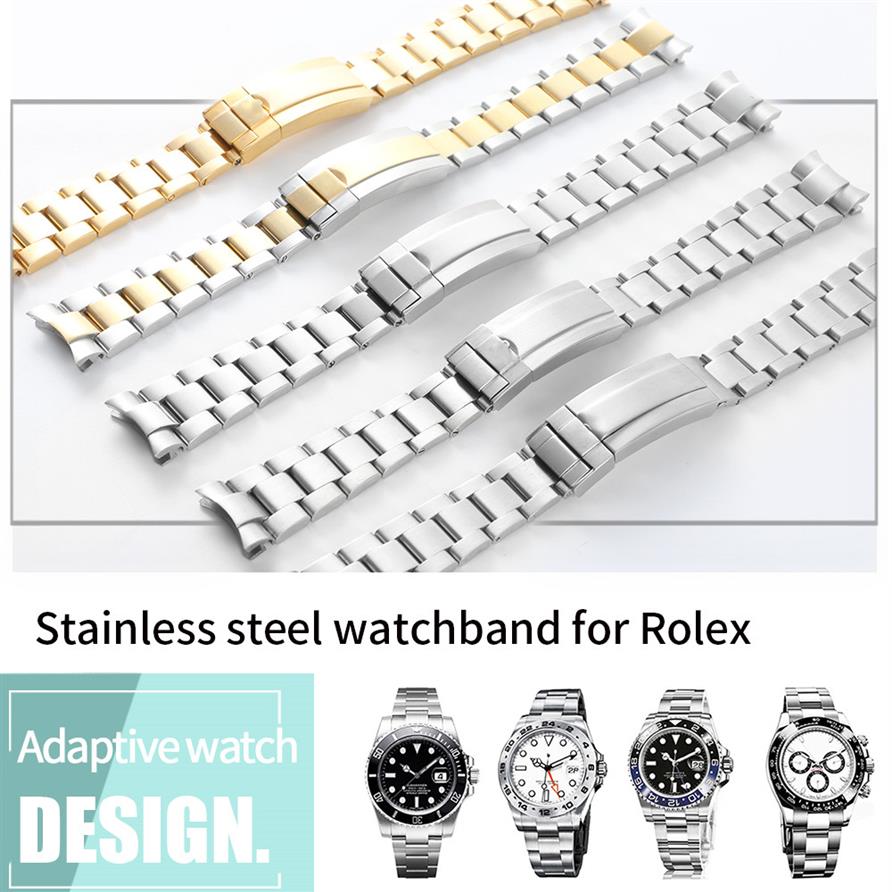 

Watchband 20mm Watch Band Strap 316L Stainless Steel Bracelet Curved End Silver Watch Accessories Man Watchstrap for Submariner Go233Z