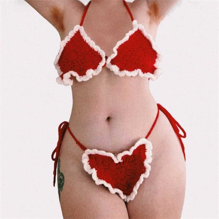 

2023 Valentine's Day Love Bikini Sexy Fun Hand-woven Wool Swimwear Set, Top