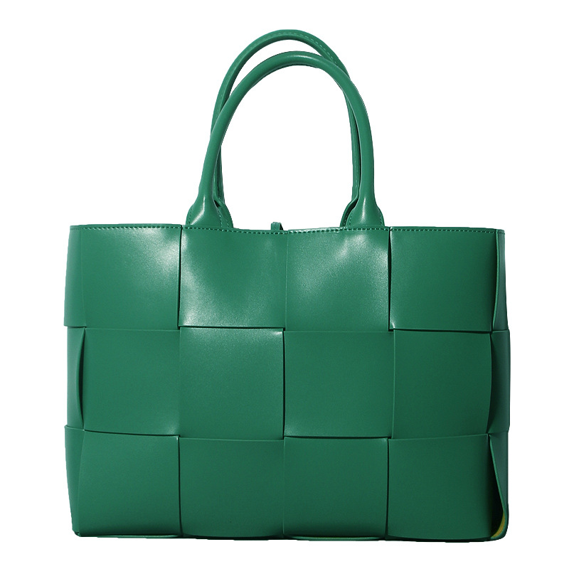 

New braided Tote bag cowhide one shoulder Europe and America popular check handbag leather, Black