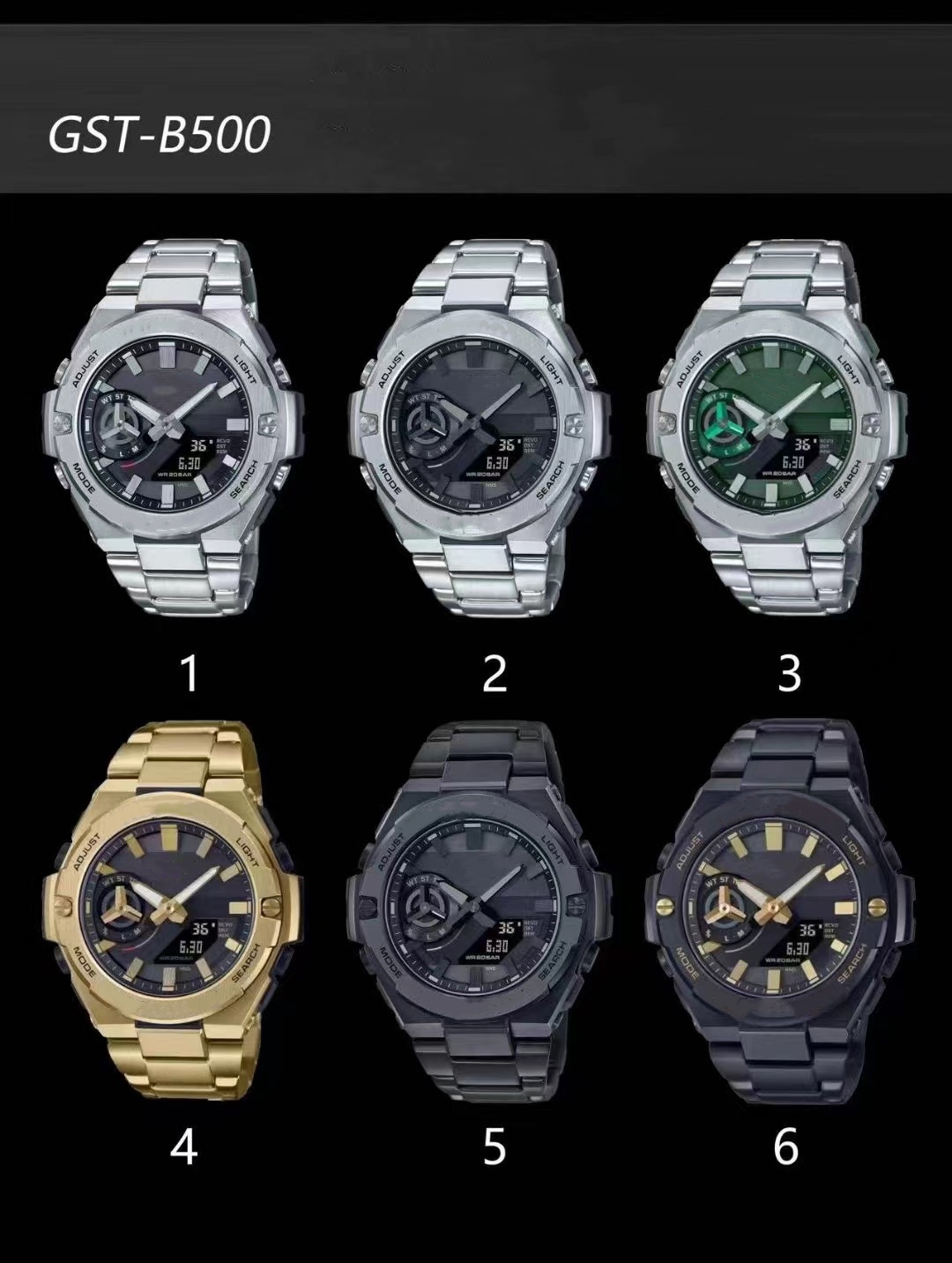

Original shock watch GST Sports Quartz Digital Unisex B500 Watch Full Functional World Time, Alloy Dial Oak Series