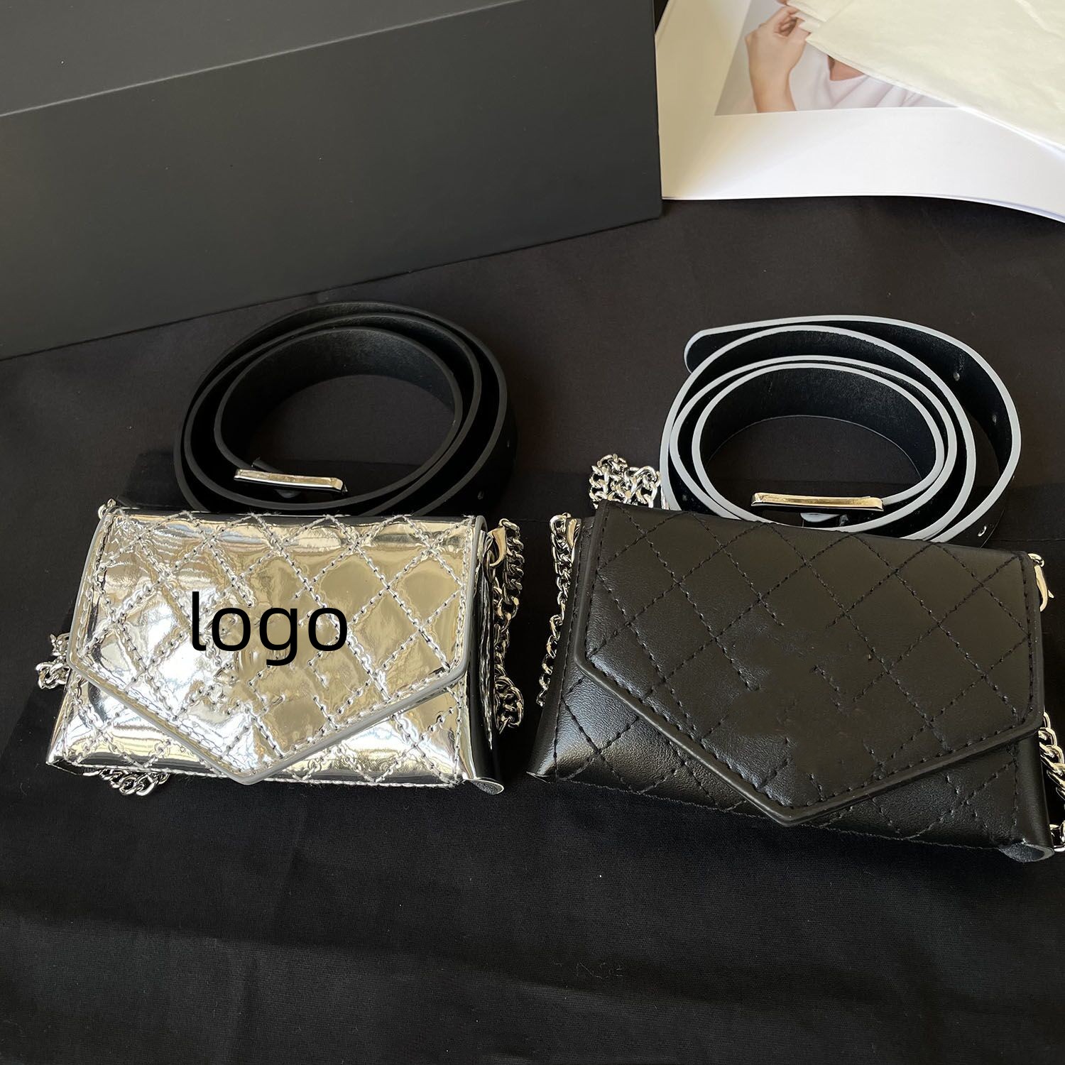 

INS kids Diamond lattice waist purse big girls PU leather metal letter belt mini bags lady style bust messenger bag A9721, Silver