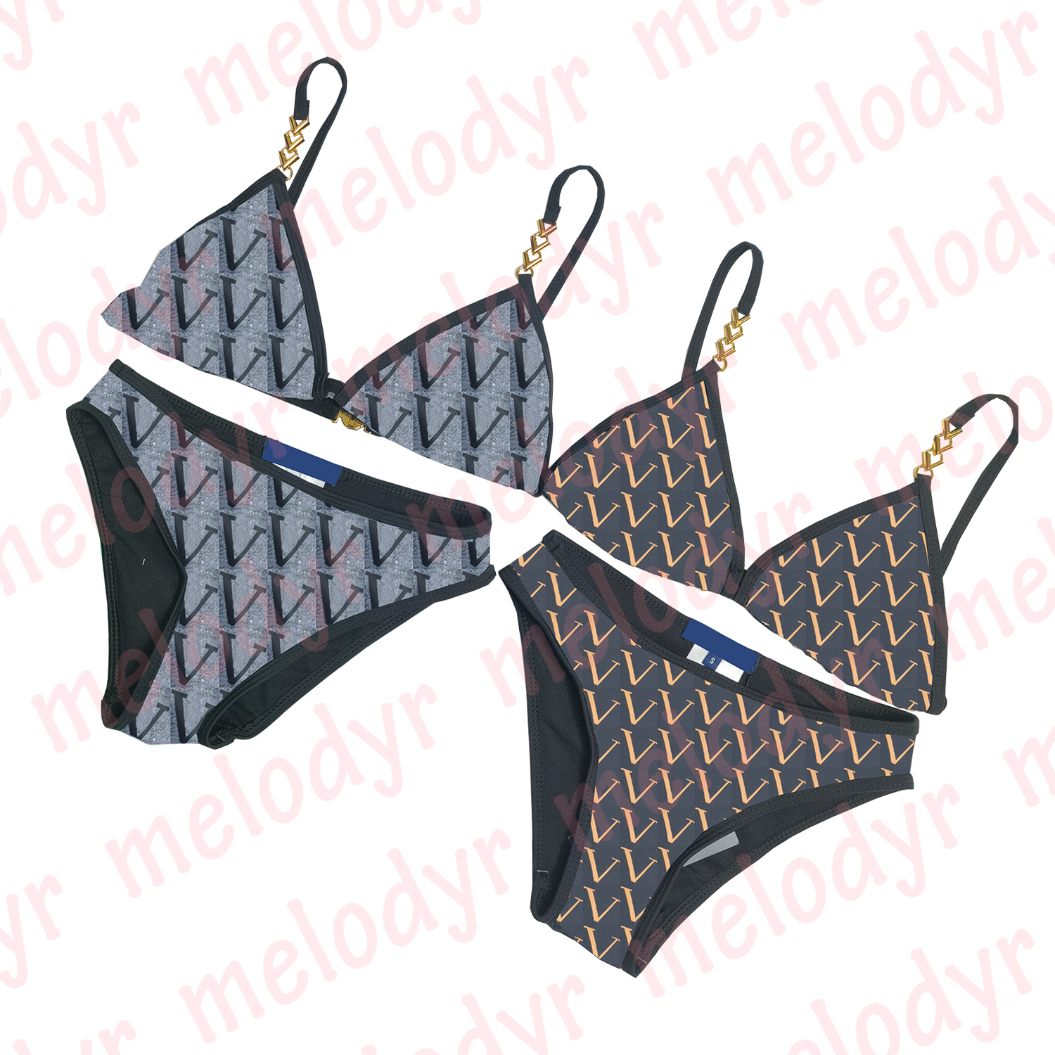 

Summer Swimwear Vacation Sexy Bikinis Sling Bra Swimwear Letter Printed Padded Swimsuit, Black